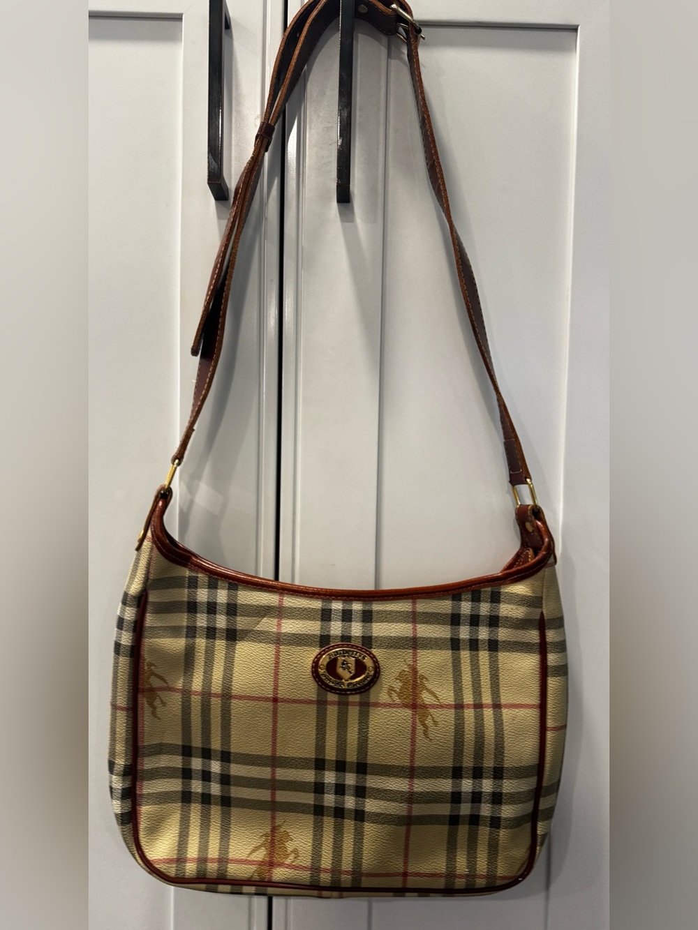 Vintage BURBERRY LONDON Nova Check Leather Trimmed Designer Shoulder Bag Auth